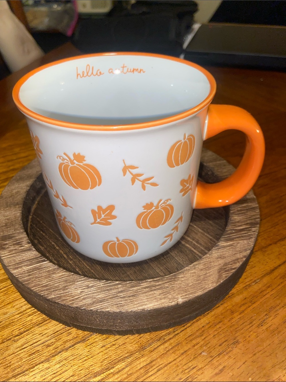 Hello Autumn Orange Pumpkin Ceramic Mug